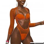 JUBILATE Women Two Piece Swimsuit with Halter Neck Backless Bra and Long Sleeve Mesh Cheeky Bottom  B07P5LD44B